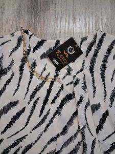 Zebra Print Top With Gold Chain Neck