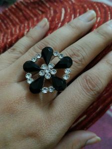 Silver And Black Stone Ring