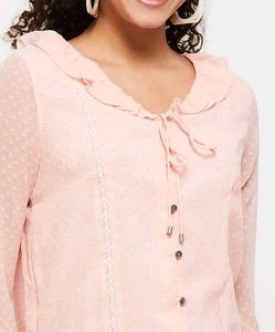 Pink Swiss Dot Ruffle Blouse