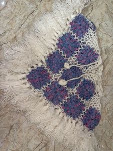 Multicolour Purple Based Wool Poncho