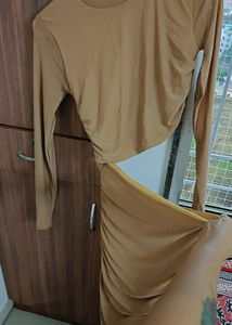 Brown Cutout Ruched Dress