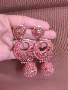 Pink Jhumka Earrings