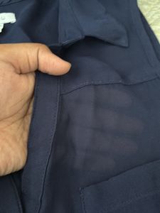 Navy Sleeveless Button-Down Top