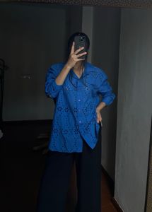 NEW LOOK Broderie Anglaise Blue Shirt