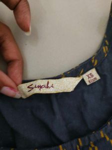 Siyahi Black And Yellow A-line Kurti With Button