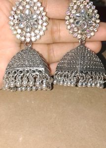 Multicolored Stone Oxidised Jhumka