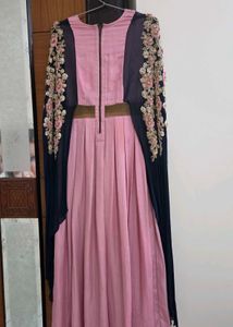 Embroidered Pink &amp; Teal Blue Dress