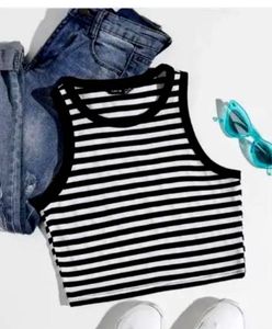 Black And White Striped Crop Top