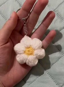 Crochet Puff Flower Keychain