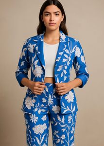 Blue Floral Blazer &amp; Pants Set