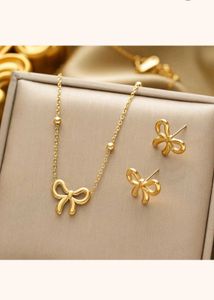 Anti Tarnish Gold Bow Jewelry Set