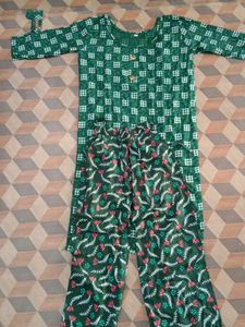 Green Printed Kurti Pant Set