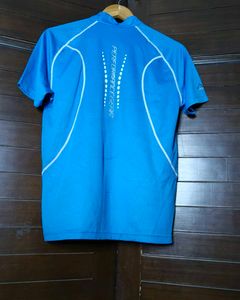 Arena Men Blue Front Zip Printed Sporty Tshirt