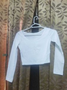 White Long Sleeve Crop Top