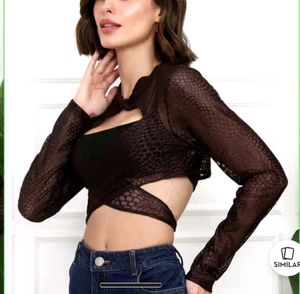 Trendy Brown Mesh Crop Top