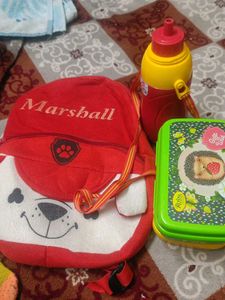 School Bag With Two Lunch Box And Water Bottle