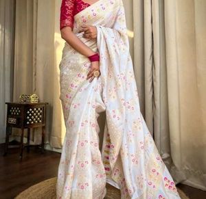 White Floral Saree