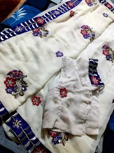 White Embroidery Saree