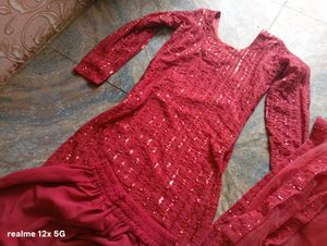 Red Sequin Sharara Dress