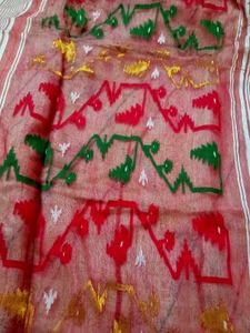 White Maslin Saree with Colorful Detailed