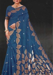 Open Border Saree - Amparo Blue (50/600 Silk)