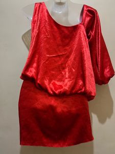 Red One-Shoulder Satin Mini Dress