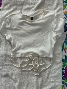 H&M White Tie-Waist Crop Top