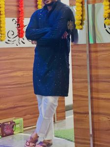 Stylish Navy Sequins Blue Kurta Set