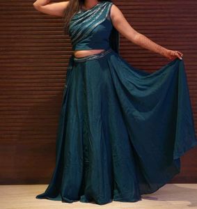 Teal Crop Top and Skirt Set