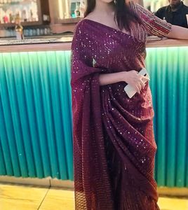 Purple Sequence Ready To Wear Saree With Blouse