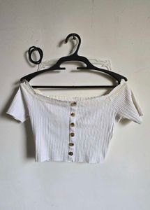 Off-Shoulder Button Crop Top