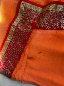 Elegant Orange Saree with stitched blouse