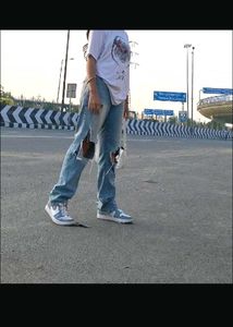Flared Blue Distress Jeans