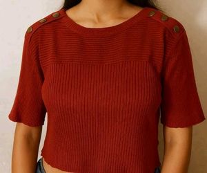 Rust Ribbed Knit Top