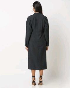 Elegant Black Button-Down Shirt Midi Dress