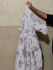White Floral Printing Frock Multicolor DimensionFr