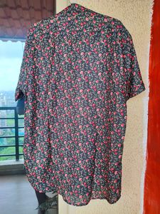 H&amp;M Floral Rose Half Printed Black Shirt