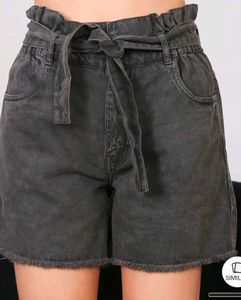 Shein Frayed Hem Denim Shorts With Tie-Up Belt