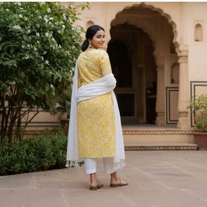 Elegant Yellow Printed Kurta Set( pant not include