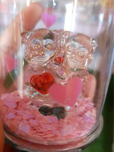Cute Teddy Couple Glass Showpiece With Shimmer