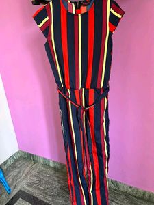 Capsleeves Striped Jumpsuit-Bust Size 32inch