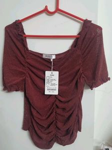 Burgundy Ruched Sparkle Top