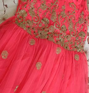 Embroidered Coral Long Gown
