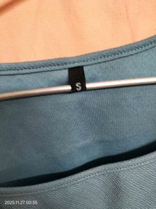 Blue Square Neck Puff Sleeve Top