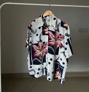 Silk Chiffon Floral Blue White printed Shirt