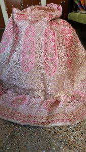 Elegant Pink &amp; Gold Embroidered Lehenga