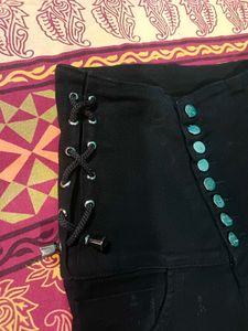 High Waisted, Lacy Black Denim Jeans