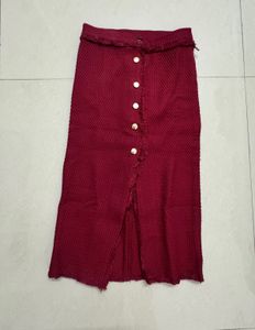 Burgundy Button-Front Winter Skirt 26-28 waist