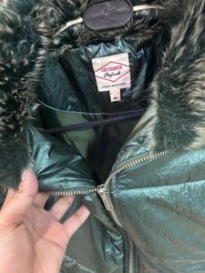 Green Puffer Jacket with Faux Fur