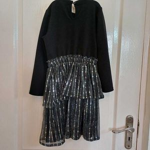 Black - Tiered Sparkle Embellishment Party Dress